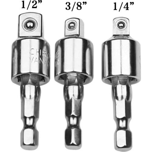 1/2"1/4"3/8" Electric Drill Socket Adapter Hex Handle To Square Head Sleeve Conversion Tool Connecting Rod Socket Adapter Drive