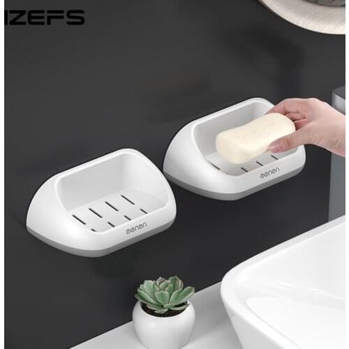 IZEFS Portable Soap Dishes For Home Drain Pan Design Soap Holder Wall-mounted Bathroom Products Storage Box Bathroom Accessories
