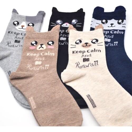Casual Socks Women Work Socks Animal Cartoon Cats Printing Cotton Blend Medium Sports Socks Calcetines Mujer Носки Женские