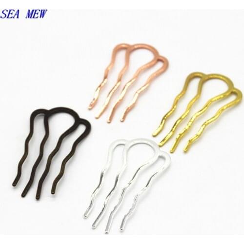 SEA MEW 65*35mm Copper Materials 4 Teeth Hair Combs Base 6 Colors Plated Brushed Vintage Hair Combs Base Setting For Women 10PCS