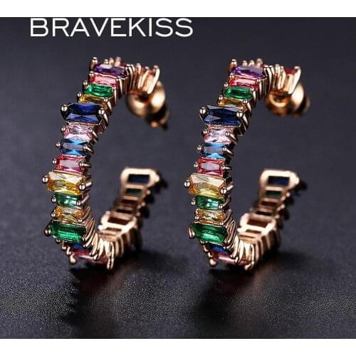 BRAVEKISS Multicolor Luxury hoop Earrings Round For Women Rainbow Charm Cubic Zircon Korean Earrings Sieraden Jewelry BUE0607