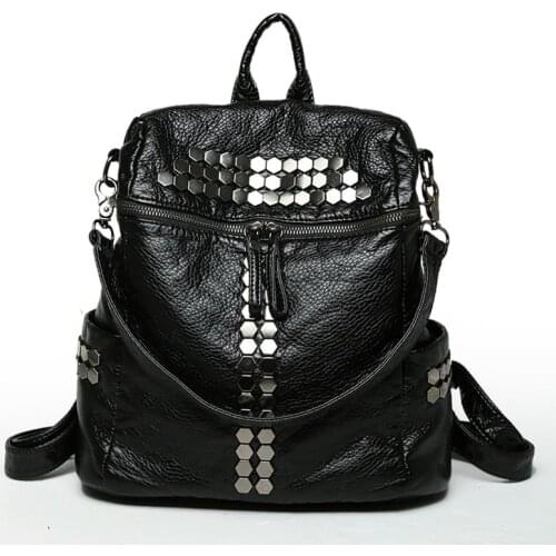 Rivet School Bags for Teenagers Girls Casual Soft Washed Leather Women Backpack Travel Backpacks Bags Female Shoulder Bag Mochi