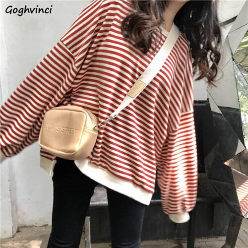 No Hat Hoodies Women Striped Spring-Autumn Thin Leisure Loose Womens Sweatshirts Korean All-match Fashion Preppy Tees Ulzzang BF