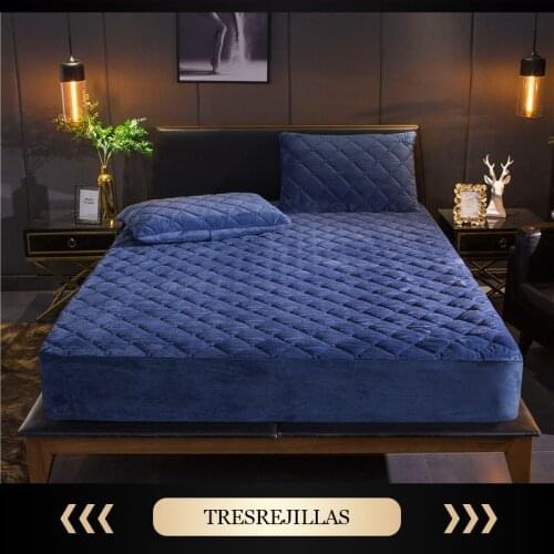 All Season Mattress Cover Warm Fitted Sheet Flannel Stripe Bed Pad Protector 4 Corners with Elastic Band Magic Fleece Bed Covers