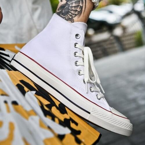 High Top Sneakers Men White Canvas Skateboard Shoes All Lace Up Star Sneaker Sport Shoe Leisure Skateboarding Shoes Mens