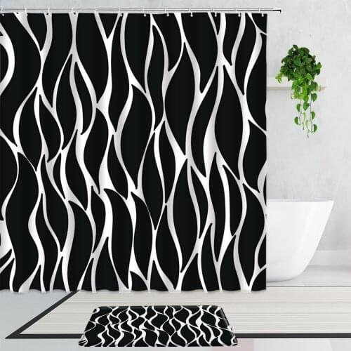 Black And White Striped Geometric Shower Curtains Personality Art Bathroom Decor 2-Piece Non-Slip Carpet Door Mats Bath Curtain