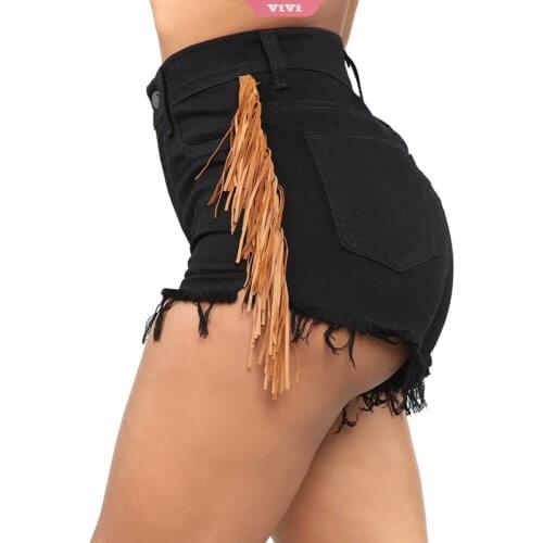 2021 Womens Fashion Street Jeans Summer Side Fringed Fringe Casual Pants Hip High Waist Slim Stretch Denim Shorts