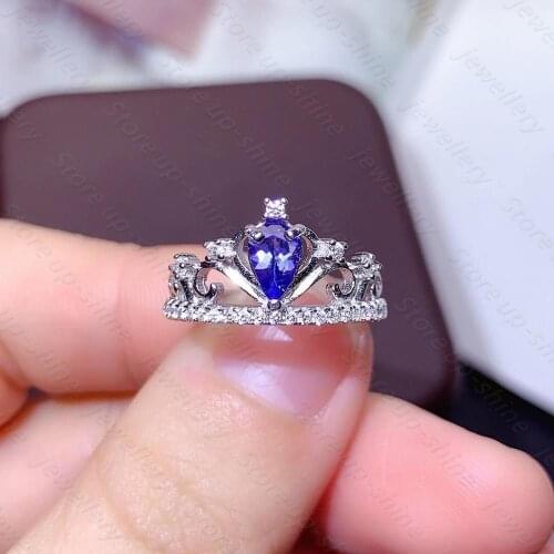 Natural Tanzanite Ring 925 Silver Womens Ring Simple Atmosphere elegant