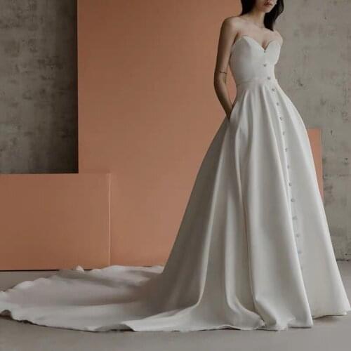 Sexy A-line Wedding Dresses 2020 Long Sweetheart Simple Satin Wedding Gowns vestidos de novia robe de mariée WD30671