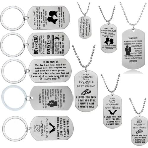 Dog Tag Pendant Necklace Stainless Steel Engraved Words To My Love Husband Wife Boyfriend Man Lovers Couple Valentines Day Gift