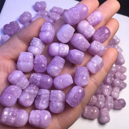 Natural Stone Kunzite Mythical Wild Animal Pixiu Crystal Carved Animal Figurine Gift Fashion Jewelry For Women