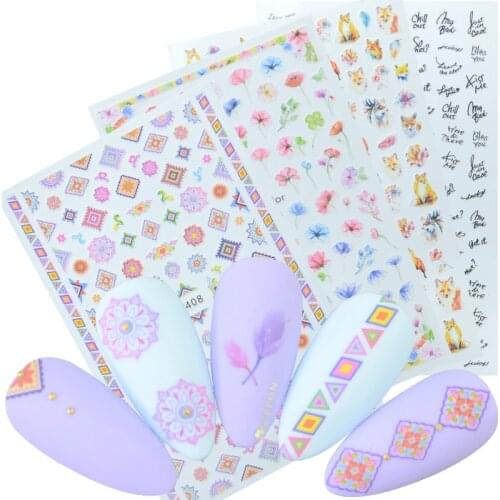 1Pc Geometric Nail Decals 3D Ultra thin Back Gummed Nail Disign Self-adhesive Transfer Stickers For Nails DIY Art Nails Stickers