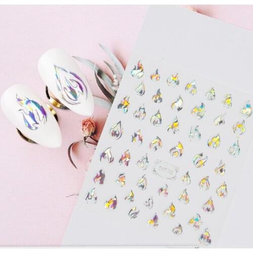 1 Pc Holographic 3D Silver Laser Flame Flowers Geometric Nail Art Stickers Adhesive Sliders Transfer Decals Foil Wrap Decoration