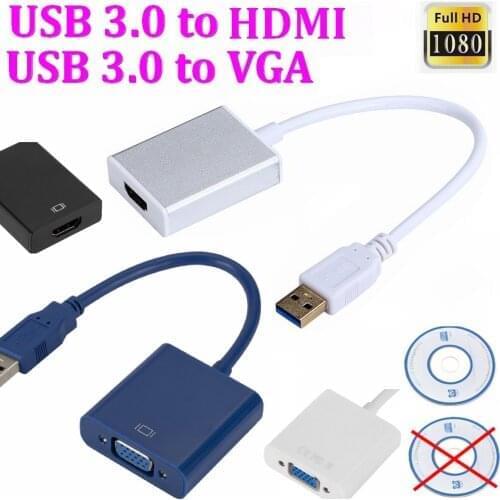 100pcs USB3.0 to VGA USB 3.0 to VGA HDMI Converter Adapter Cable Male to Female HD Win7/8/10 For HDTV TV LCD PC Laptop VIDEO
