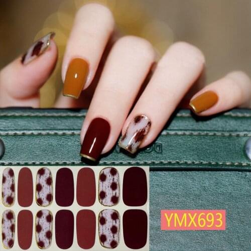 14Tips/Sheet Shiny Manicure Designed Nail Art Stickers 2021 Sexy Leopard Decoration Self-adhesive Decals Nail Wraps for Women