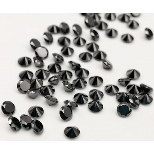 200pcs AAAAA Cubic Zirconia 1mm-3mm Black Round Machine Cut Synthetic Gemstone