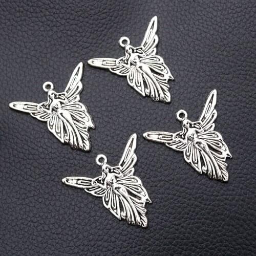4pcs/lot Silver Plated Angel Charm Metal Pendants DIY Necklaces Bracelets Jewelry Handicraft Accessories 37*38mm P643