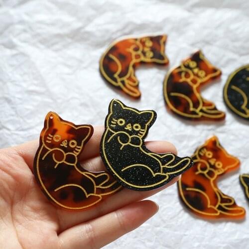 4pcs Japanese pattern gold funny cute cat Earrings For ladies acetic acid plate pendant fashion diy jewelry accessories material