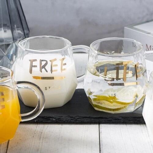 400ml Gold Love Free Letters Printed Mug Cold Heat Resistant Borosilicate Glass Cup Coffee Milk Tea Mugs Geometry Couple Cups