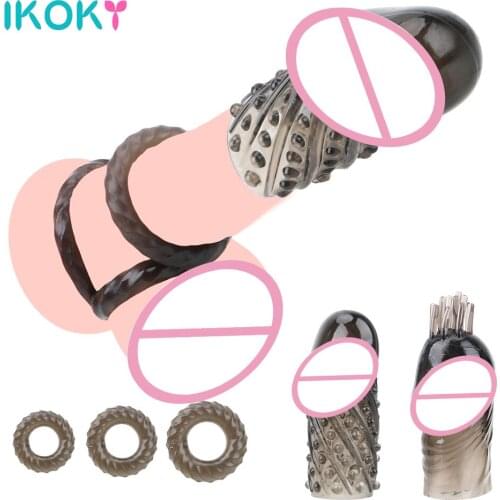 5pcs Spikes Condoms Cock Ring Penis Enlargement Extender Sex Toys For Men Delay Ejaculation Couples Tools Adults Erotic Machine