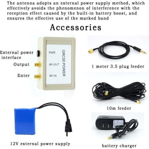 GRC30 Active Loop Antenna + Miniwhip 2in1 Short Wave With Power Box 0.1-180MHZ For SWL And Amateur Radio