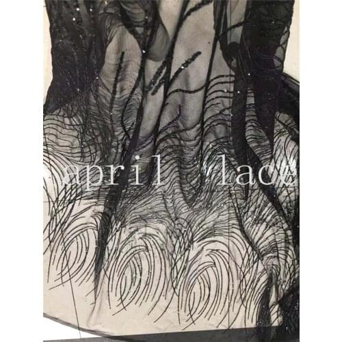 Free ship 5 yards/bag AA1527 # black /gold color african glued glitter hand print tulle net mesh fabric for wedding