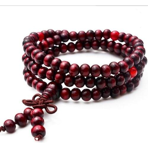 6mm Natural Sandalwood Buddhist Buddha Meditation 108 beads Wood Prayer Bead Mala Bracelet Women Men jewelry