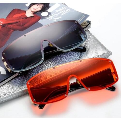 One piece Oversized Sunglasses Women 2020 Rivet Goggle Men Sun Glasses Gradient Square Vintage Sunglasses Brand Designer UV400