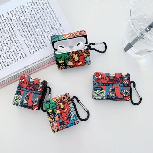Marvel Cartoon Style Iron Man Spiderman Cases for Airpods Pro 1/2 Protective Bluetooth Wireless Earphone Cover Charging Box Bags
