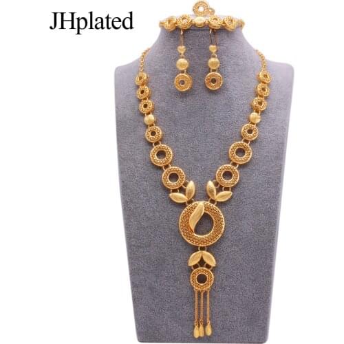 Dubai 24K fashion gold plated bridal Jewelry sets necklace earrings bracelet ring gift wedding jewellery set wholesale for women