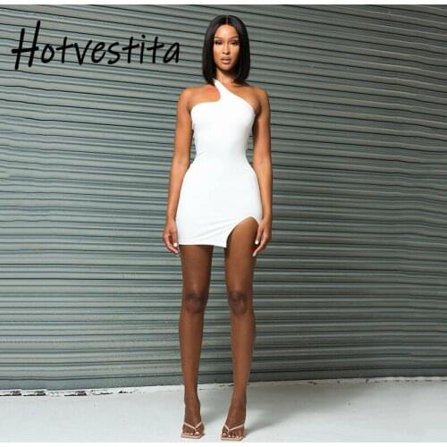 Hotvestita 2021Summer Sexy Mini Dress Fashion Backless Lace Up One Shoulder Strapless Bodycon Split Women Party Club Short Dress