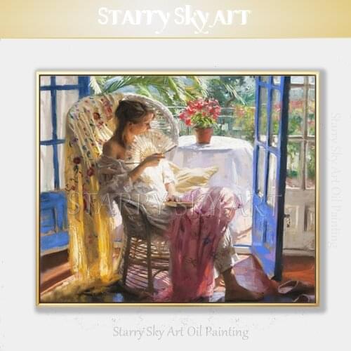 Artist Pure Hand-painted High Quality Impressionist Lady Portrait Oil Painting on Canvas Lady Enjoy Afternoon Time Oil Painting