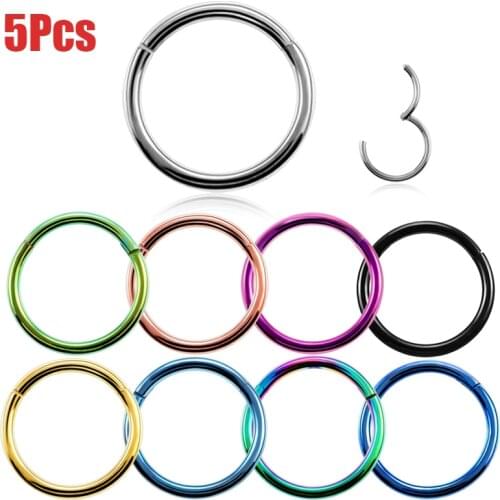 5Pcs Titanium Nose Rings Septum Piercing Clicker Nose Hoops Piercings Hinged Segment Rings Helix Piercing Unisex Body Jewelry