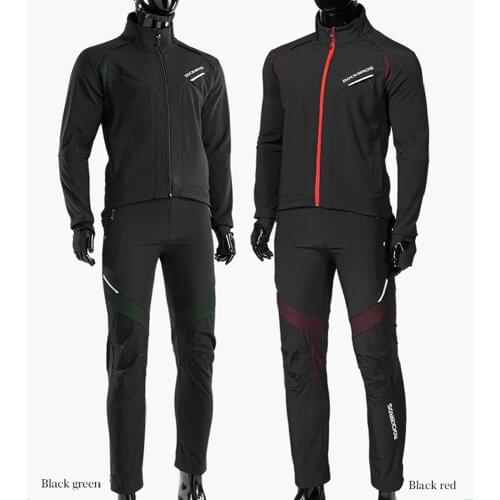 ROCKBROS Cycling Bike Bicycle Long sleeve Jacket Pant Sets Winter Thermal Fleece Jersey Windproof Reflective Sportswear Clothing