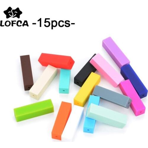 LOFCA 15pcs Teething Silicone Beads Cuboid Rectangle Baby Teether Toy Nursing Food Grade Loose DIY Soft Jewelry High Quality