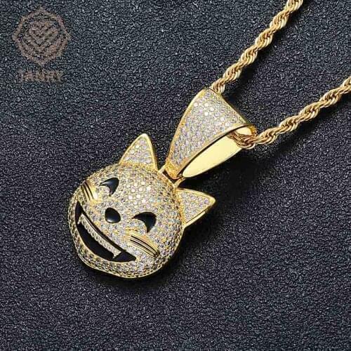 JANRY Cute Smile Cat Pendant Necklace Micro-inlaid Zircon Men Women Hip Hop Necklace With 60cm Chain