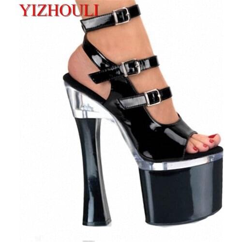 Fashion rome 18cm Hand Made High Heel Shoes buckle lady fashion high heel shoes sexy 7 inch back strap Dance Shoes