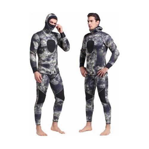 Men 5MM Neoprene 2 Pieces jacket Pants Snokeling Surfing Bathing Suit Spear Fishing Diving Equipment Hooded Swimming WetSuits