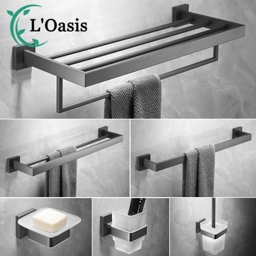 Stainless Steel Gun Gray Thickened Towel Rack Bathroom Rack Towel Rack Set Paper Towel Rack Towel Bar