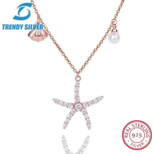 925 sterling silver necklace chain for women woman rose gold plated pendant jewelry pave CZ star