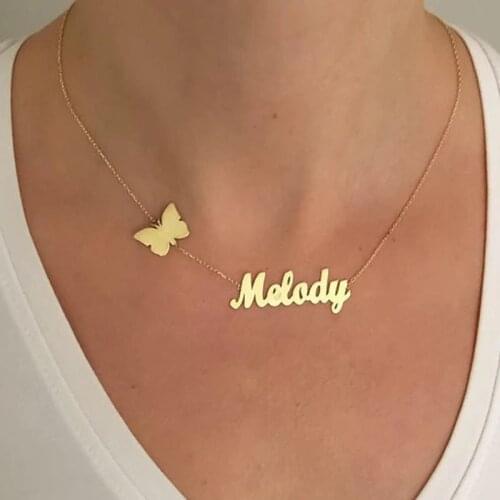 Custom Butterfly Necklaces For Women Stainless Steel Nameplate Personalized Gold chain Choker Pendant Necklace Custom Jewelry