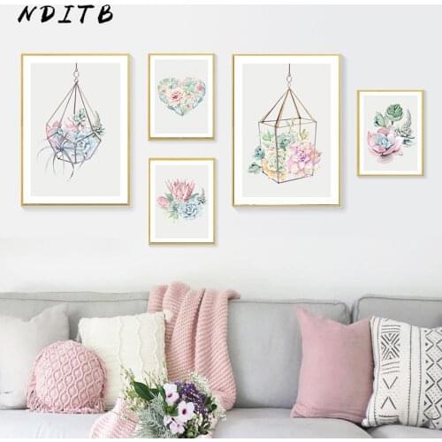 Succulent Plant Art Canvas Poster Nordic Wall Painting Print Cactus Flower Picture for Living Room Scandinavian Home Decor