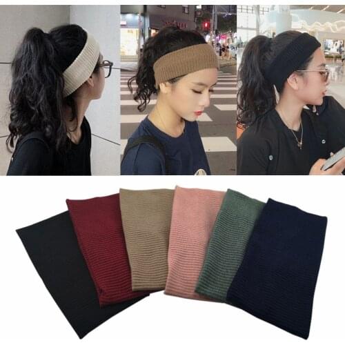 Autumn Winter Women Headband Ribbed Knitted Hair Band Solid Color Wide Turban Hairband Lady Girls Hair Accessories