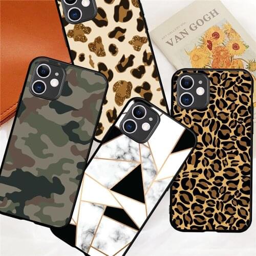 Luxury Army Green Camouflage Etui Leopard Phone Case for IPhone 12 Mini 6 6S 7 8 SE Plus X XS XR 11 Pro Max Funda Silicone Cover