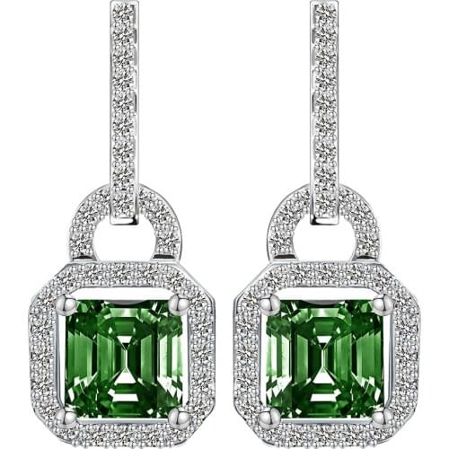 Elegant Silver Color Dangle Earrings For Women Vintage Earrings Square Green CZ Earings Girls fashion