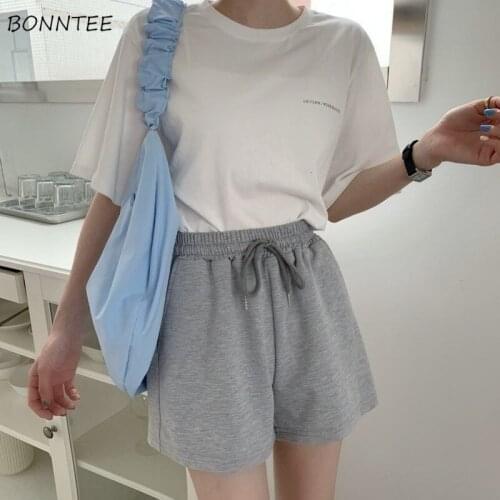 3 Colors Shorts Women Korean Style Casual Solid Drawstring All-match College Chic High Waist Loose Girls Soft Cool Female Summer