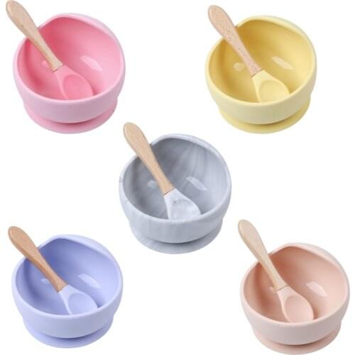 1 Set Silicone Baby Feeding Bowl Sets Waterproof Spoon Non-Slip Feedings Silicone Bowl Tableware Teeth Baby Feeding Supplies