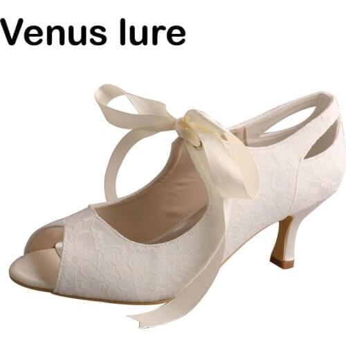 Venus lure Custom Handmade Mary Jane Heels Lace Bridal Shoes Women Court Shoes Peep Toe