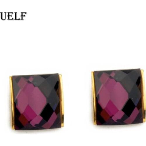Uelf Stainless Steel Crystal Stud Earrings For Women Fashion Luxury Cubic Zirconia Paved Wedding Earring Jewelry Accessory