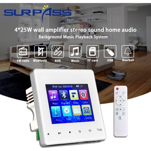 Big Power Bluetooth In Wall Amplifier Fm Audio Background Music Playback System HiFi Stereo Sound Subwoofer 4*25W Home Theater